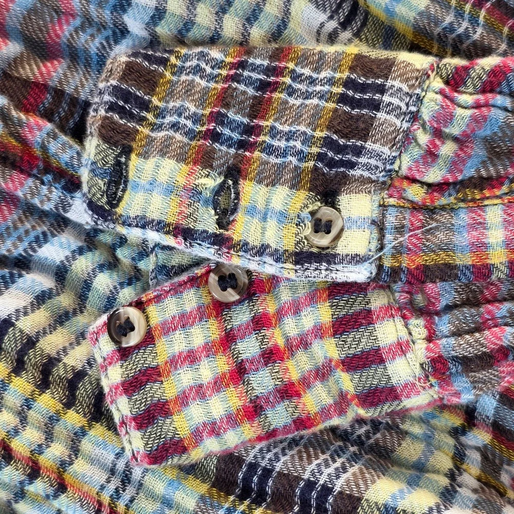Free People Plaid Button Top Women XS Come On Over Multi Color Boho Oversized